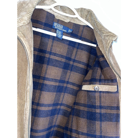 VINTAGE Polo Ralph Lauren Corduroy Bomber Jacket Mens XL Brown Flannel Lined Red - Picture 11 of 13